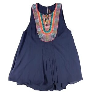 Anthropologie Ranna Gill Atoll Tank Women's XS Blue Embroidered Geometric Boho
